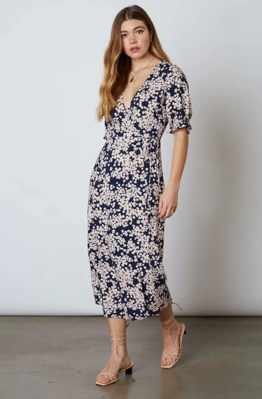 Daisy Blooms Navy Floral Print Wrap Midi Dress sold by Boho Pink product image thumbnail 2