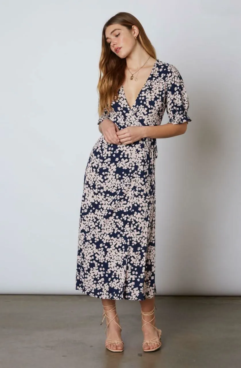 Daisy Blooms Navy Floral Print Wrap Midi Dress sold by Boho Pink product image thumbnail 3
