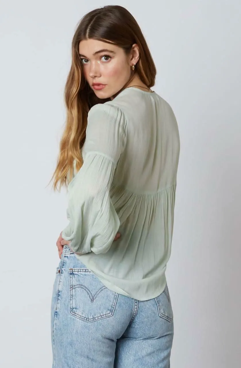 Gia Sage Long Sleeve Tie-Front Crop Top sold by Boho Pink product image thumbnail 4