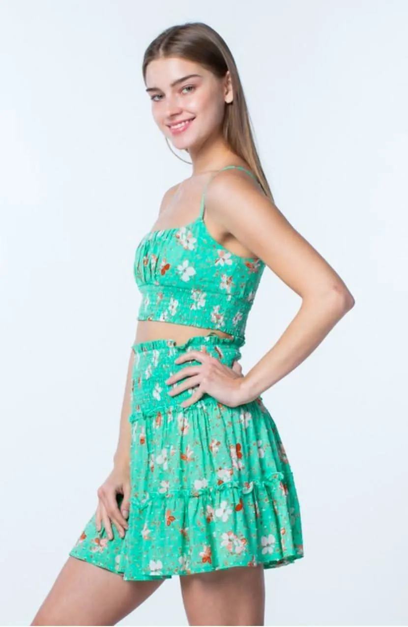 Ali Biscay Green Floral Print Smocked Two-Piece Dress Set sold by Boho Pink product image thumbnail 2