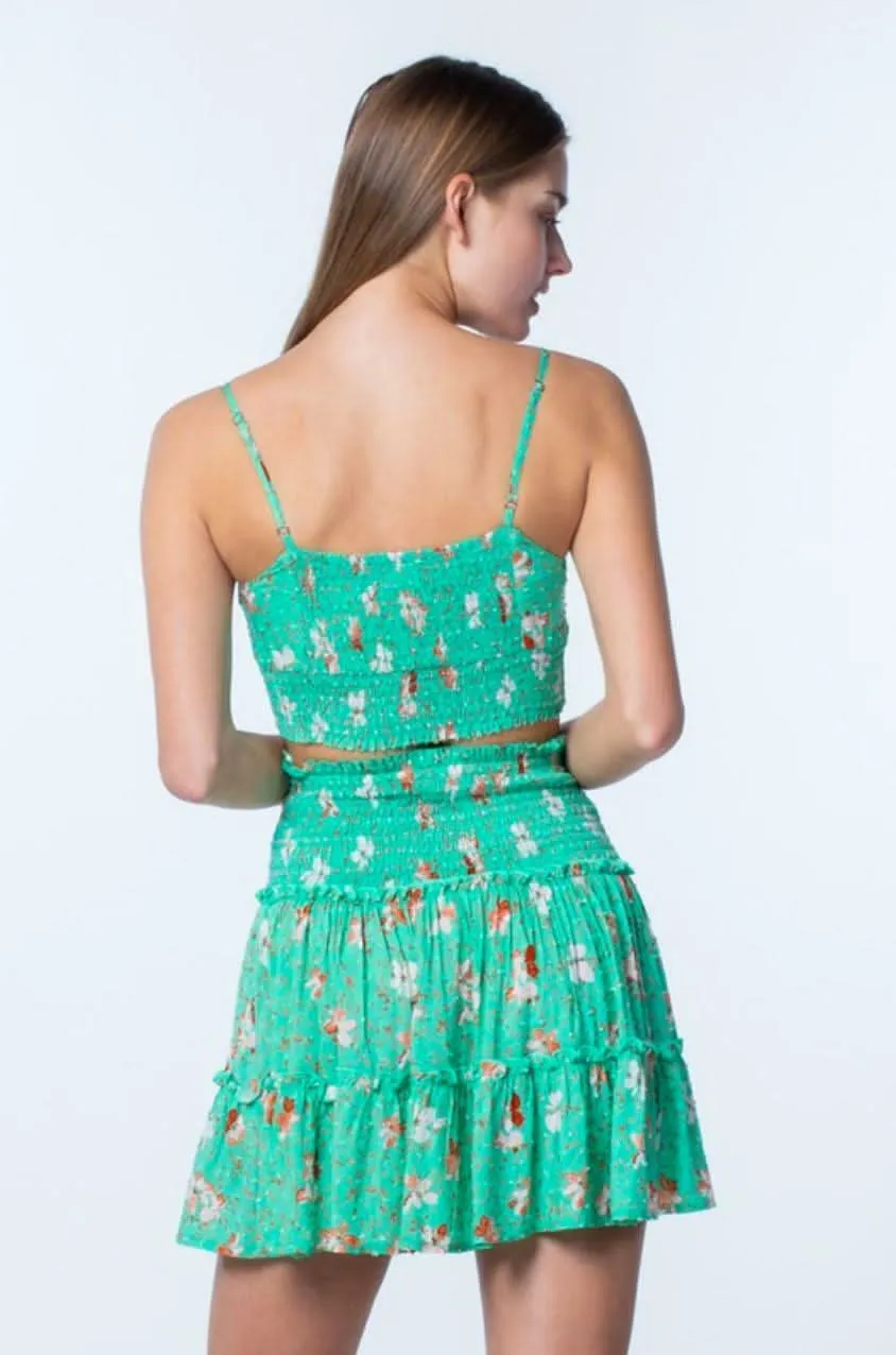 Ali Biscay Green Floral Print Smocked Two-Piece Dress Set sold by Boho Pink product image thumbnail 3