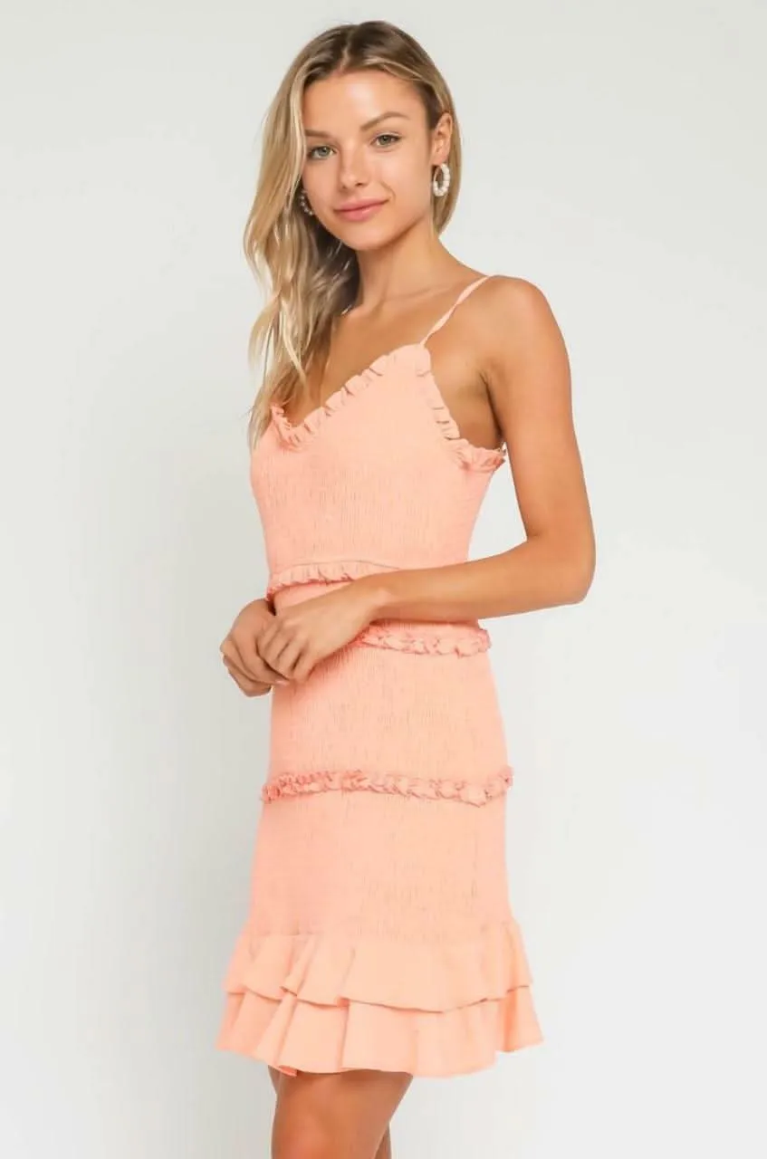 Rhea Peach Blush Smocked Ruffle Mini Dress sold by Boho Pink product image thumbnail 3