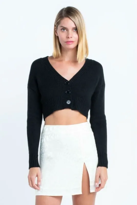 Melanie Black Knit Button-Up Cropped Cardigan sold by Boho Pink