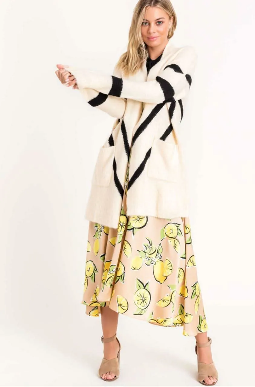 Cozy Dreams Cream Chevron Striped Knit Cardigan sold by Boho Pink product image thumbnail 3