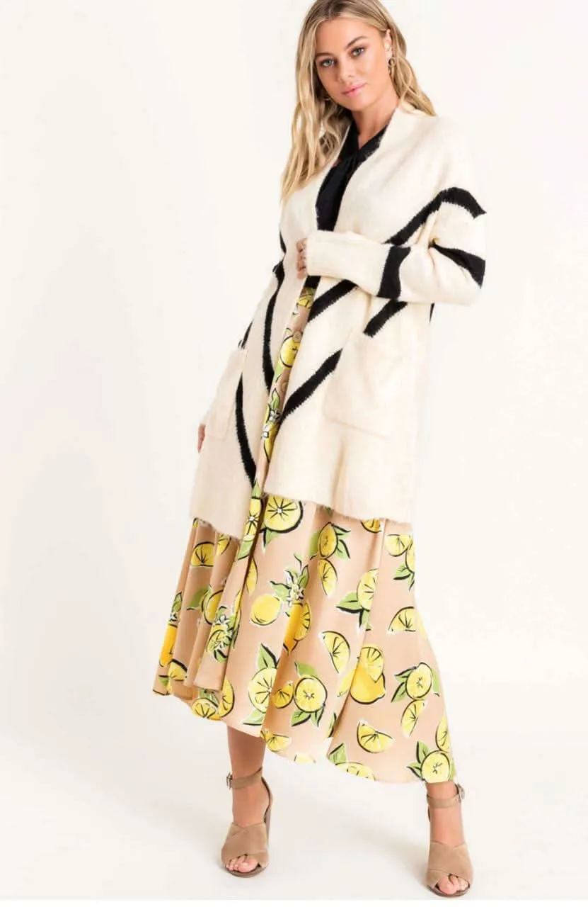 Cozy Dreams Cream Chevron Striped Knit Cardigan sold by Boho Pink