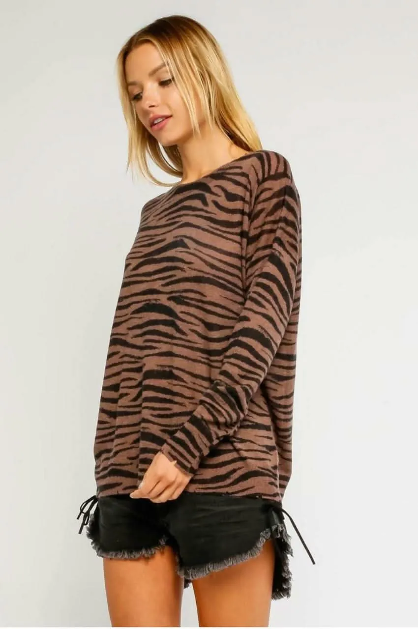 Wild Side Brown Zebra Print Sweater sold by Boho Pink product image thumbnail 3