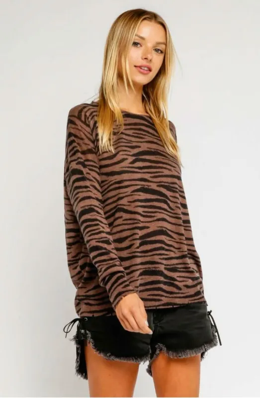 Wild Side Brown Zebra Print Sweater made by Olivaceous