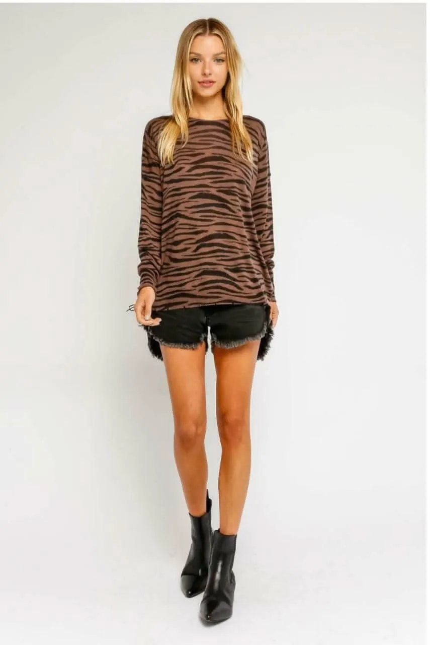 Wild Side Brown Zebra Print Sweater sold by Boho Pink product image thumbnail 2