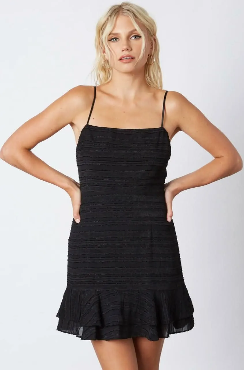 Isabella Black Ruffle Mini Dress sold by Boho Pink