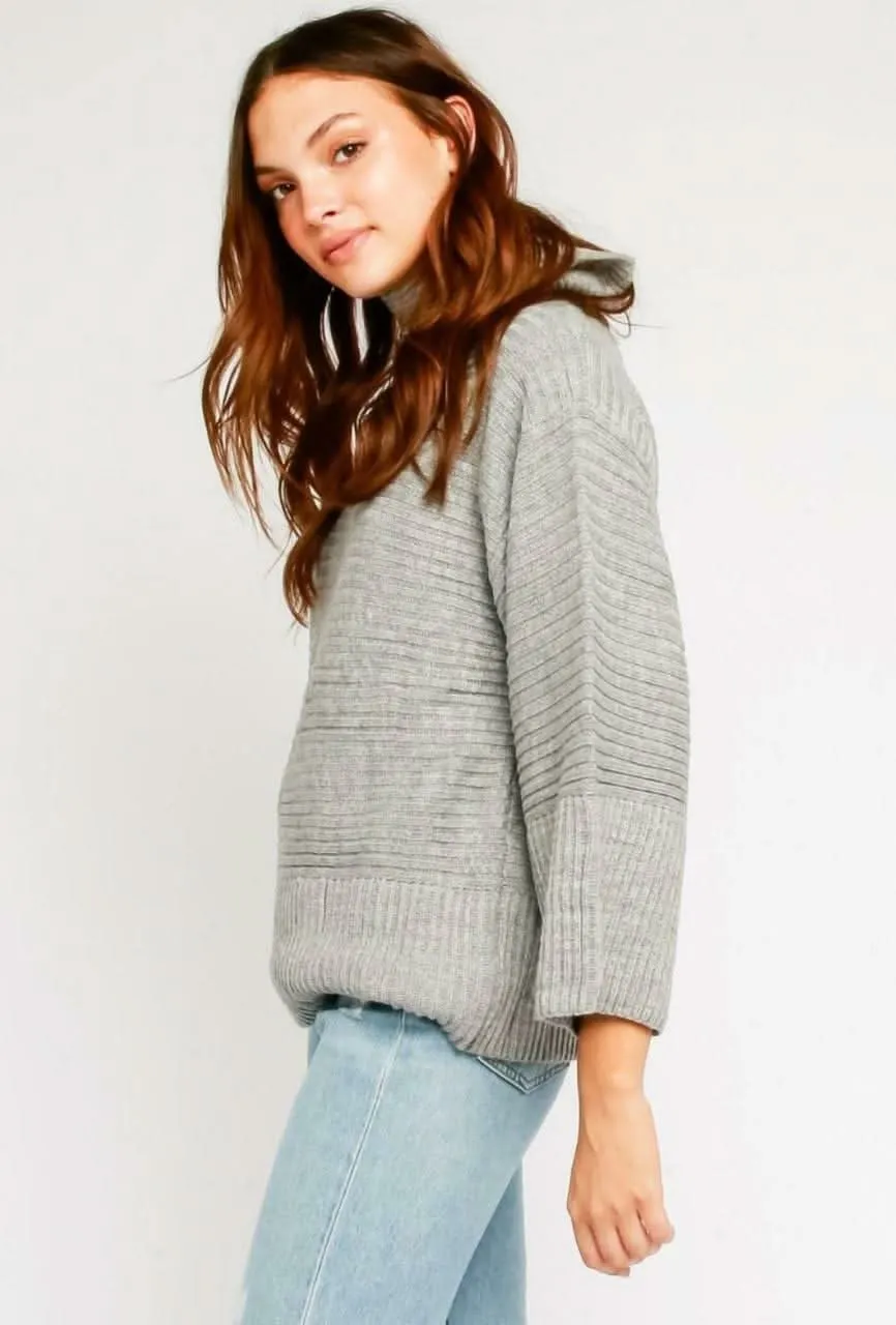 Nini Grey Turtleneck Ribbed Sweater sold by Boho Pink product image thumbnail 3
