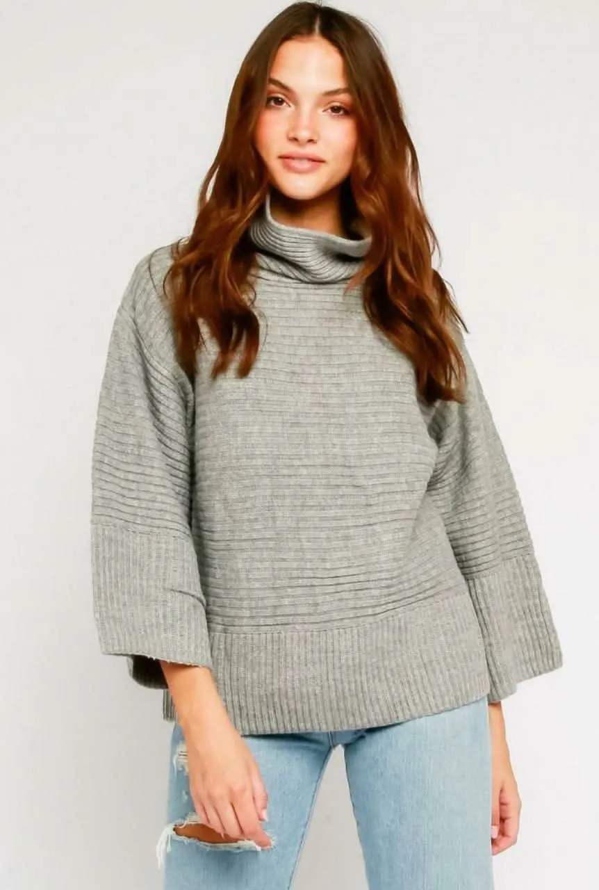 Nini Grey Turtleneck Ribbed Sweater sold by Boho Pink