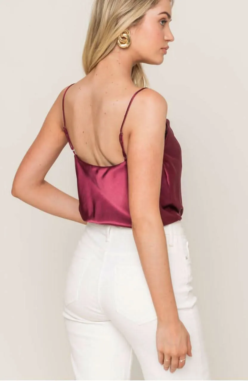 Do Better Wine Lace Satin Sleeveless Bodysuit sold by Boho Pink product image thumbnail 2