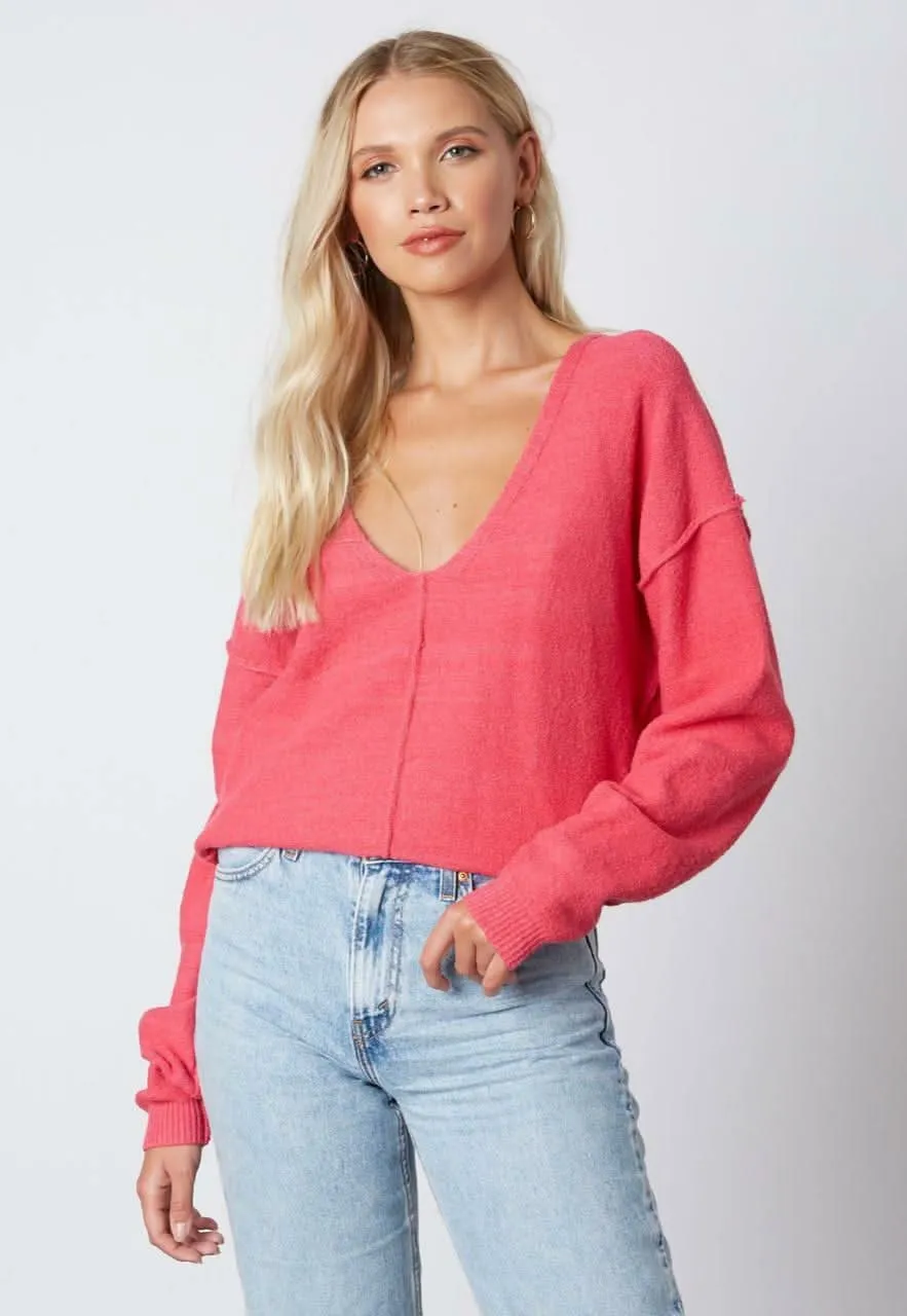 Dana Fuchsia V-Neck Sweater sold by Boho Pink