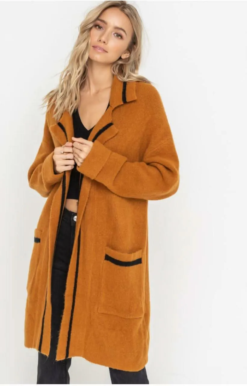 Fleet Street Camel Cardigan Sweater sold by Boho Pink