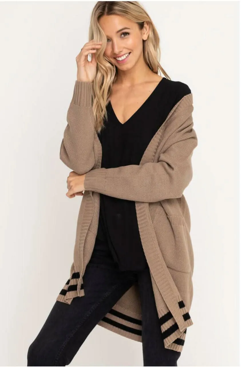 Bianca Taupe and Black Cardigan Sweater sold by Boho Pink