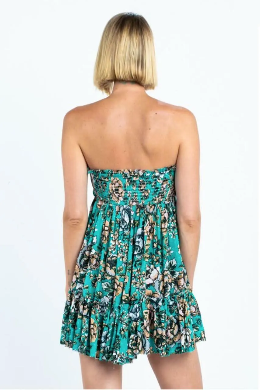Saint-Tropez Jade Green Floral Print Strapless Dress sold by Boho Pink product image thumbnail 3