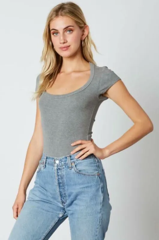 On The Way Grey Scoop Neck Tee made by Cotton Candy LA