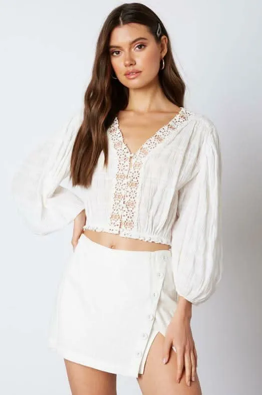 Helena White Crochet Lace Crop Top sold by Boho Pink
