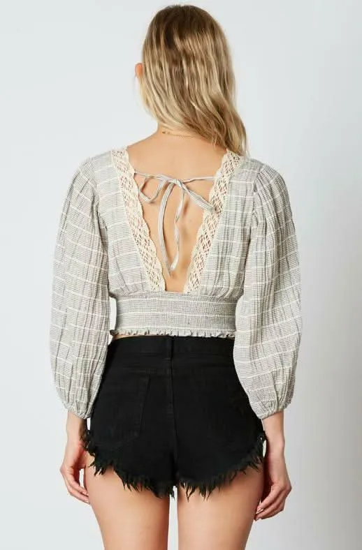 Lola Beige and Black Striped Lace Crop Top sold by Boho Pink product image thumbnail 4