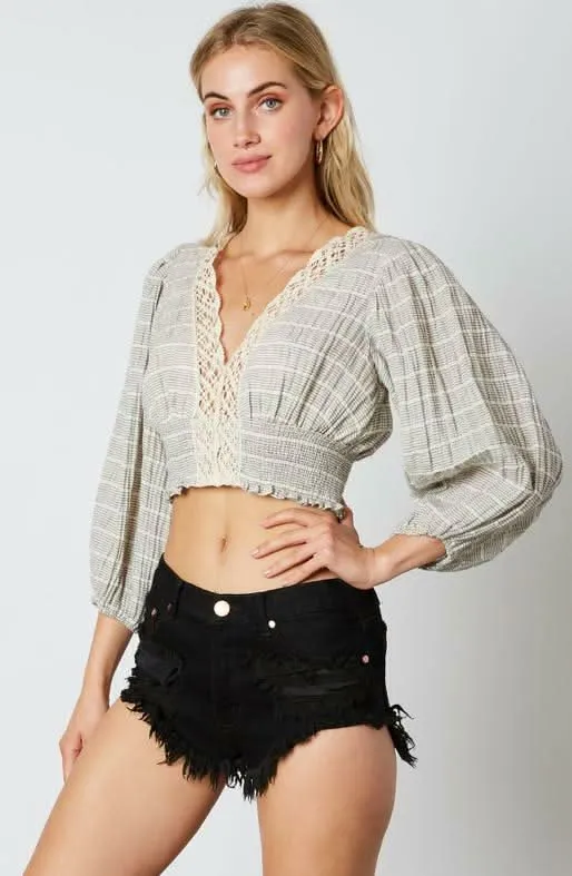 Lola Beige and Black Striped Lace Crop Top sold by Boho Pink product image thumbnail 2