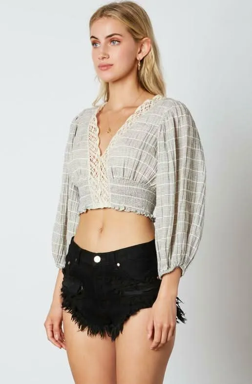 Lola Beige and Black Striped Lace Crop Top sold by Boho Pink product image thumbnail 3