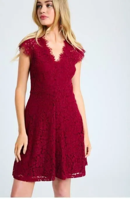 Selma Burgundy Lace Skater Dress sold by Boho Pink product image thumbnail 5