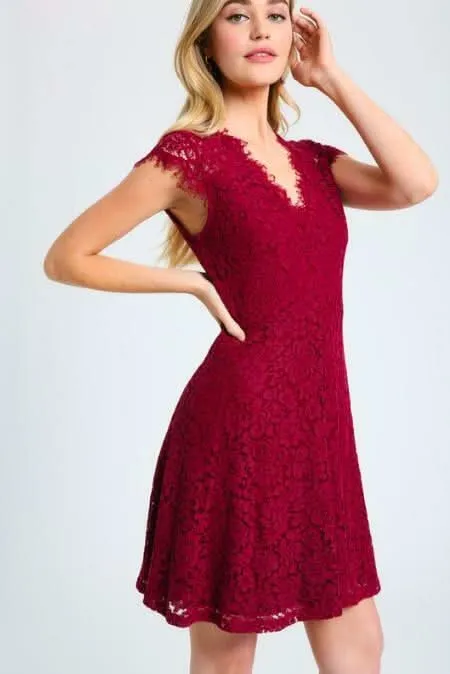 Selma Burgundy Lace Skater Dress sold by Boho Pink product image thumbnail 2