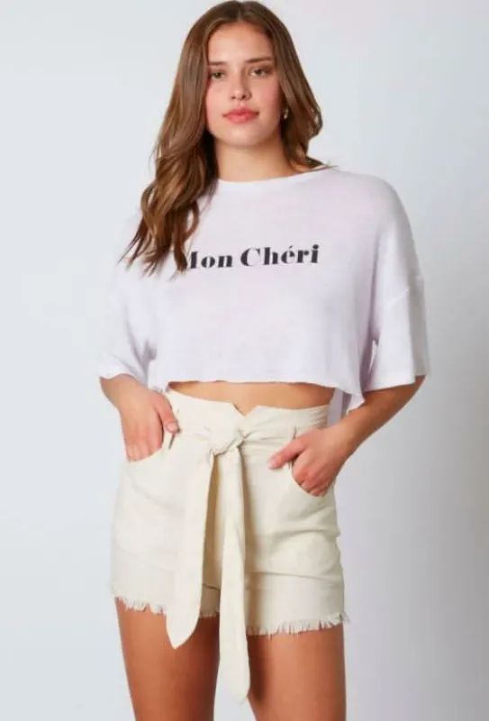 Mon Chéri White Cropped Graphic Tee made by Cotton Candy LA