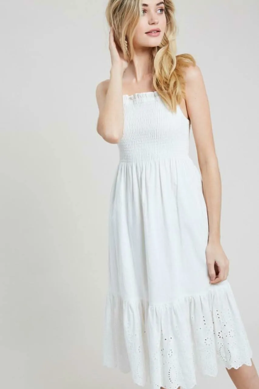 Summer Sun White Smocked Midi Dress sold by Boho Pink product image thumbnail 2