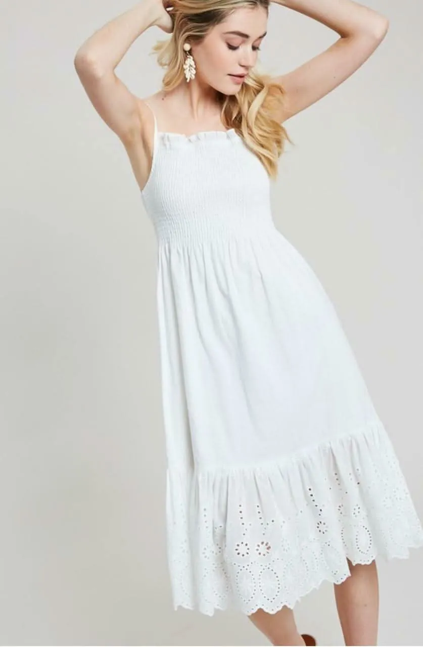 Summer Sun White Smocked Midi Dress sold by Boho Pink product image thumbnail 4