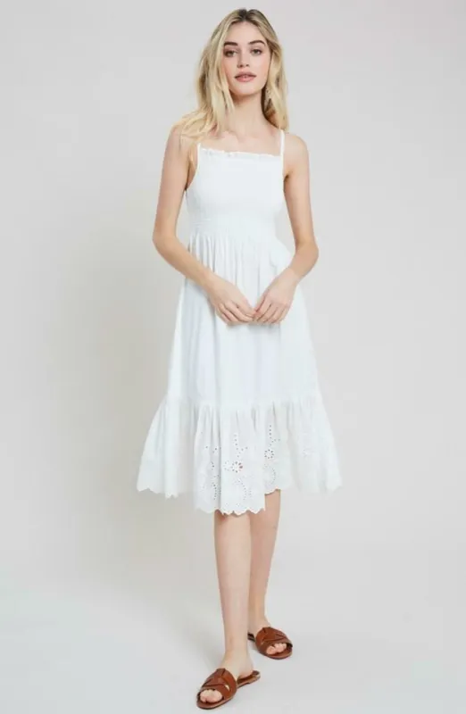 Summer Sun White Smocked Midi Dress sold by Boho Pink