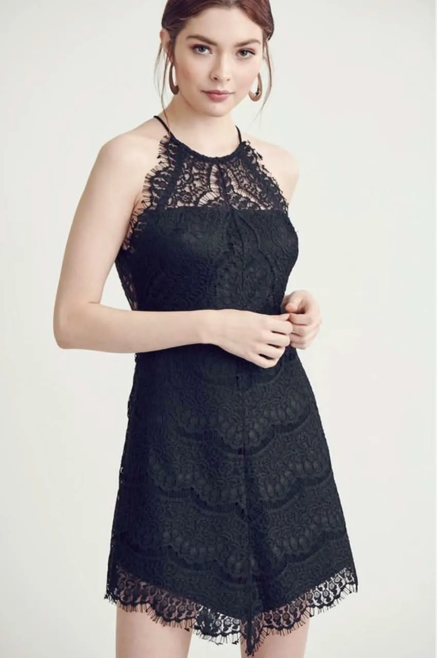 Candice Black Lace Halter Mini Dress sold by Boho Pink product image thumbnail 3