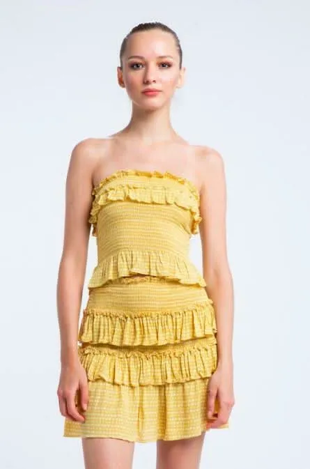 Allie Yellow Boho Print Smocked Two-Piece Dress sold by Boho Pink