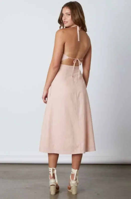 Parga Blush Tie-Back Midi Dress sold by Boho Pink