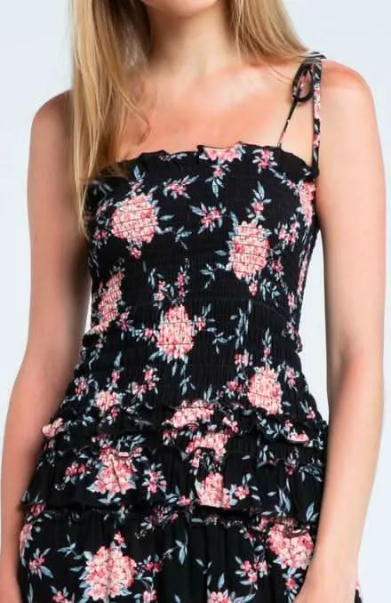 Taylor Black and Pink Floral Ruffled Mini Dress sold by Boho Pink product image thumbnail 4