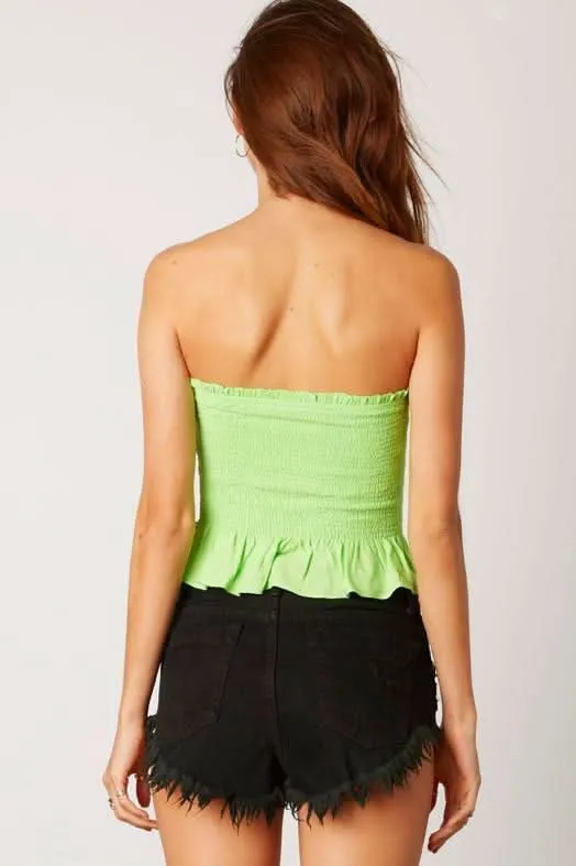 Jenna Lime Green Button-Down Strapless Smocked Top sold by Boho Pink product image thumbnail 3