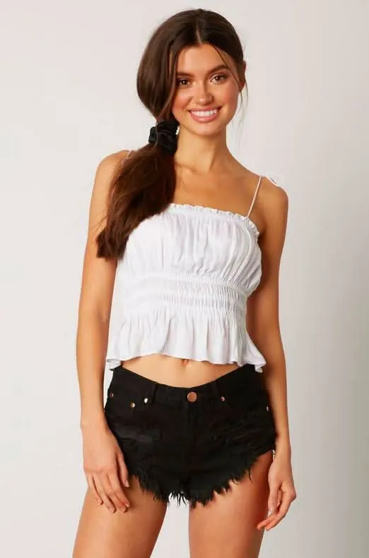 Take Me To Paradise White Ruffle Crop Top sold by Boho Pink