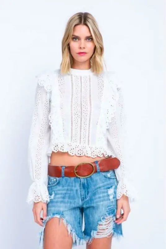 Bridget White Eyelet Lace Top sold by Boho Pink