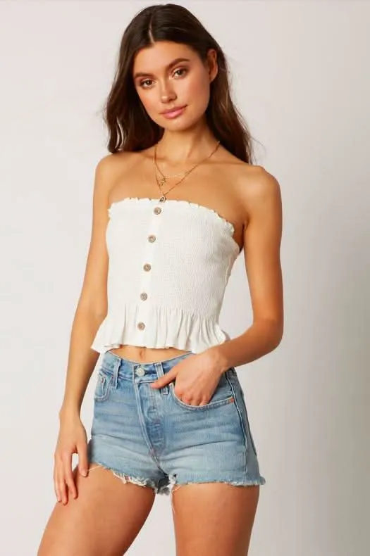 Jenna White Button-Down Strapless Smocked Top sold by Boho Pink product image thumbnail 2