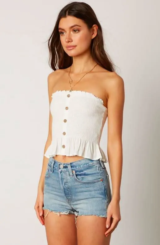 Jenna White Button-Down Strapless Smocked Top sold by Boho Pink product image thumbnail 3
