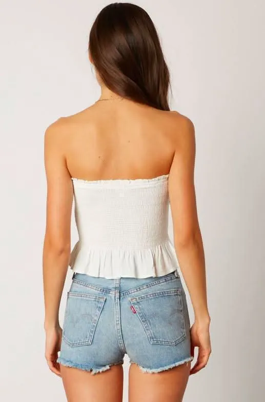 Jenna White Button-Down Strapless Smocked Top sold by Boho Pink product image thumbnail 4