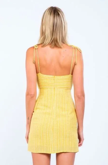 Becca Yellow and White Print Cutout Mini Dress sold by Boho Pink product image thumbnail 3