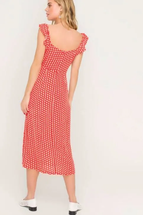 Kristen Red and Cream Print Button Front Midi Dress sold by Boho Pink product image thumbnail 3