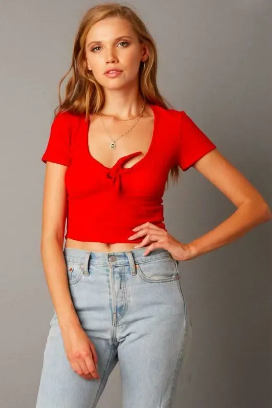 Get This Red Ribbed Crop Tee sold by Boho Pink