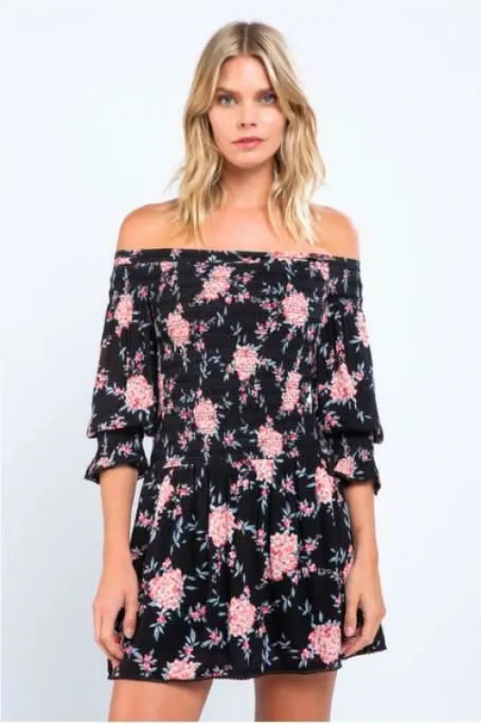 Christina Pink and Black Floral Print Mini Dress sold by Boho Pink