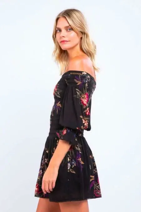 Christina Black Floral Print Mini Dress sold by Boho Pink product image thumbnail 4