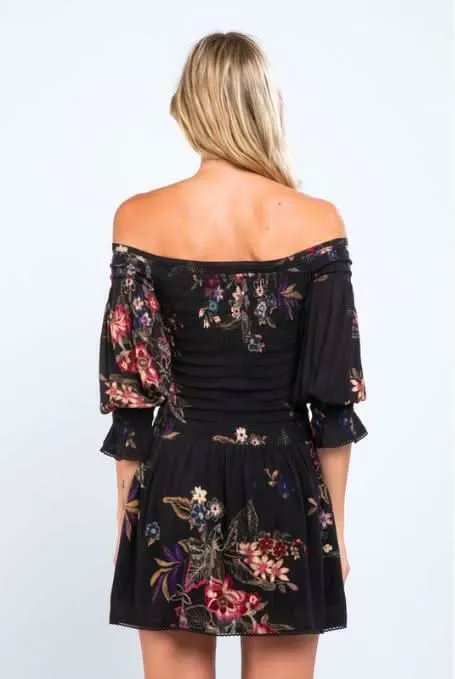 Christina Black Floral Print Mini Dress sold by Boho Pink product image thumbnail 5