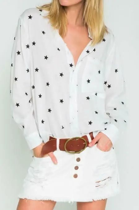 Vega White Long Sleeve Button-Up Star Print Top sold by Boho Pink product image thumbnail 5