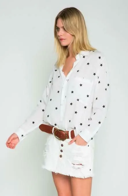 Vega White Long Sleeve Button-Up Star Print Top sold by Boho Pink product image thumbnail 2