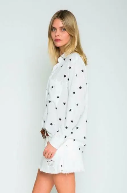 Vega White Long Sleeve Button-Up Star Print Top sold by Boho Pink product image thumbnail 3